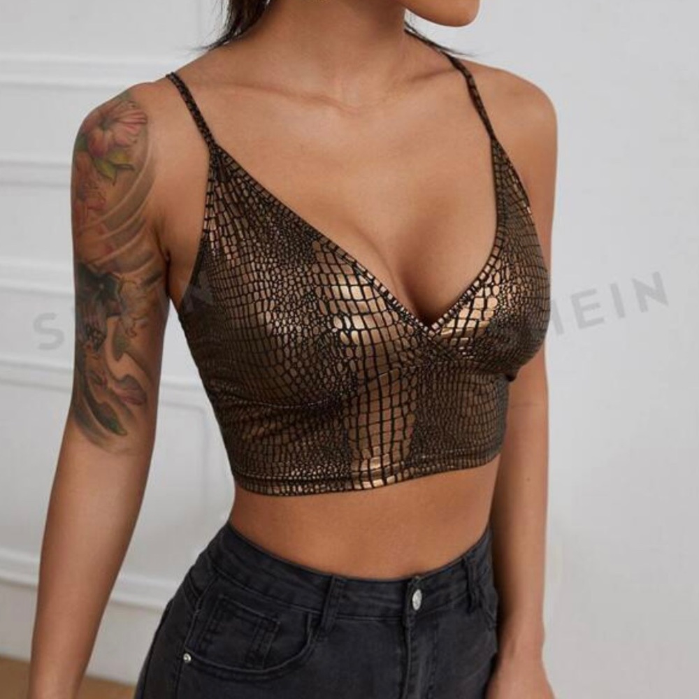 BAE Crisscross Back Crocodile Embossed Cami Top